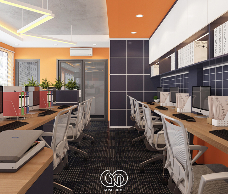 Nội Thất Văn Phòng Hiện Đại Tone Cam Năng Động